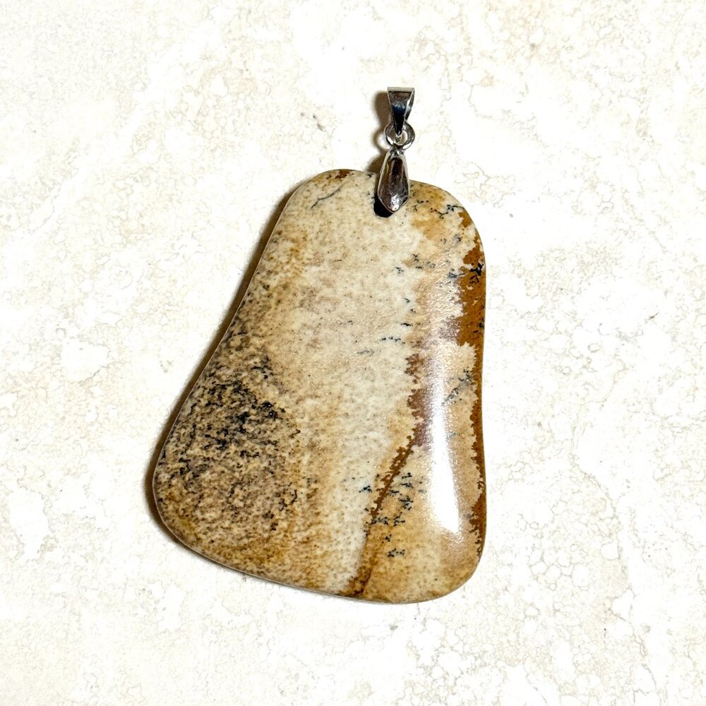 Genuine Earthy Picture Jasper Pendant, Large Natural Gemstone Pendant